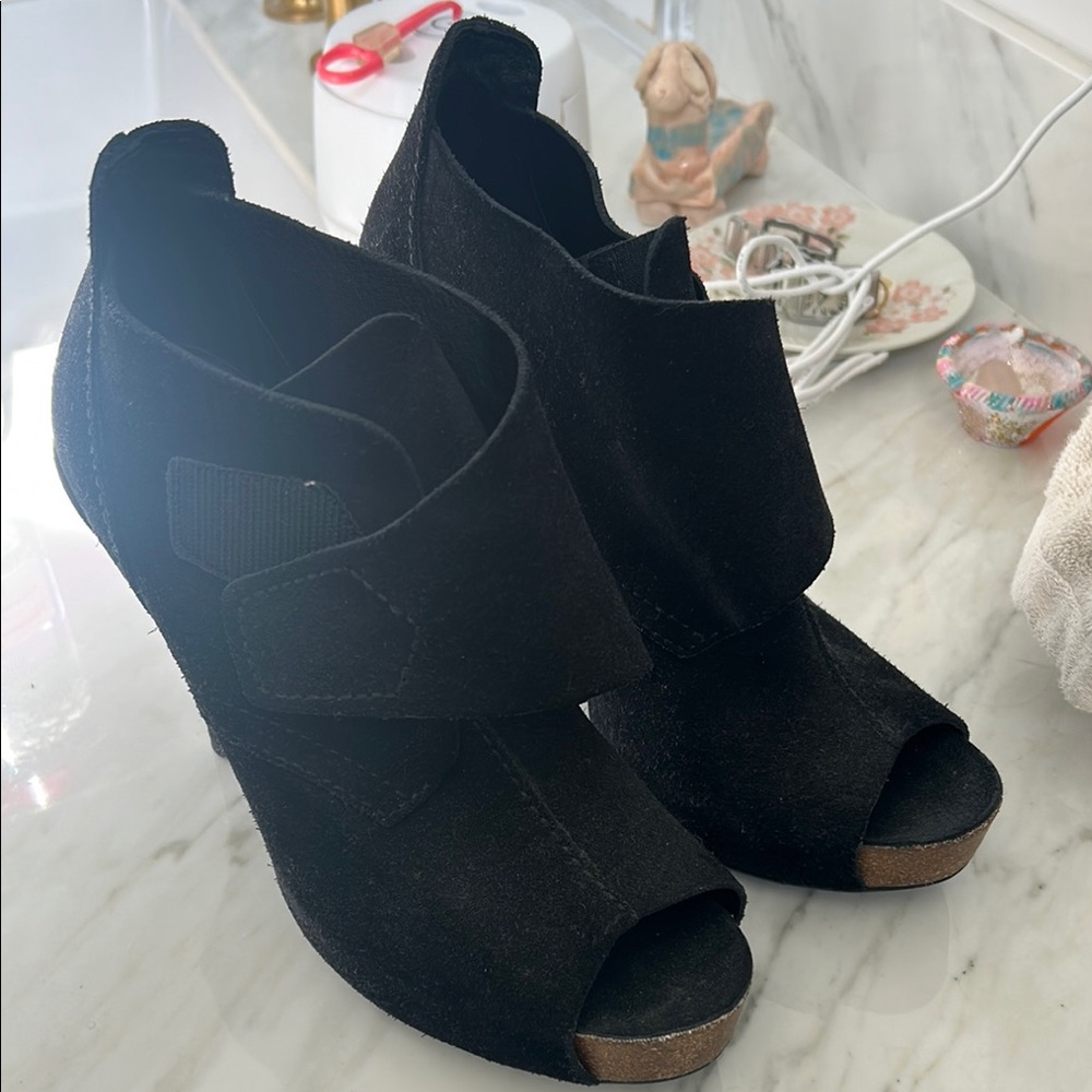 Pedro Garcia Black Suede Heeled Boots Modern Wedge